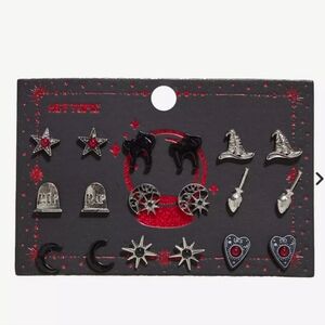 Black Cat Witch Planchette Stud Earring Set